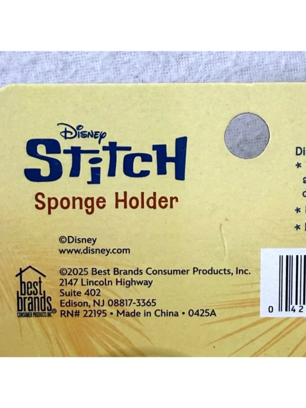 Disney Stitch Sponge Holder Home Kitchen Plastic New 2025 4.25 x 3 inches